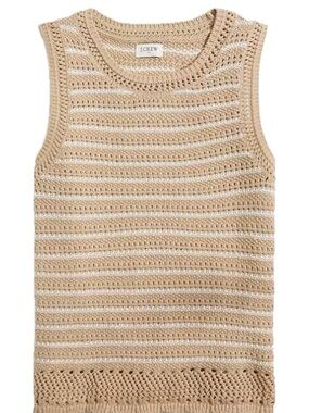 J. Crew Beige and White Crocheted Sleeveless Knit Tank